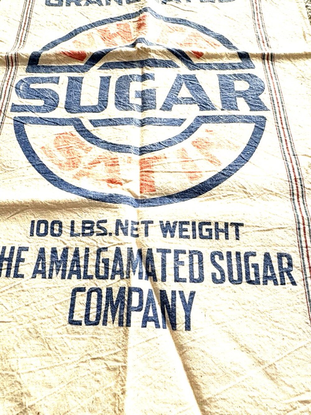 Amalgamated Sugar Company 100 Lb Cloth Feed Sack Bag Cream